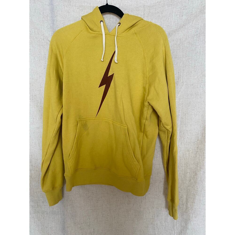 Lightning Bolt Yellow Pullover Hoodie Sweatshirt Size Small *Faint stains*